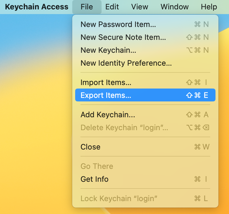 Keychain Export Menu