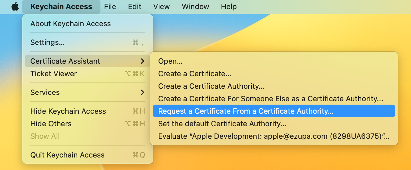 keychain access menu