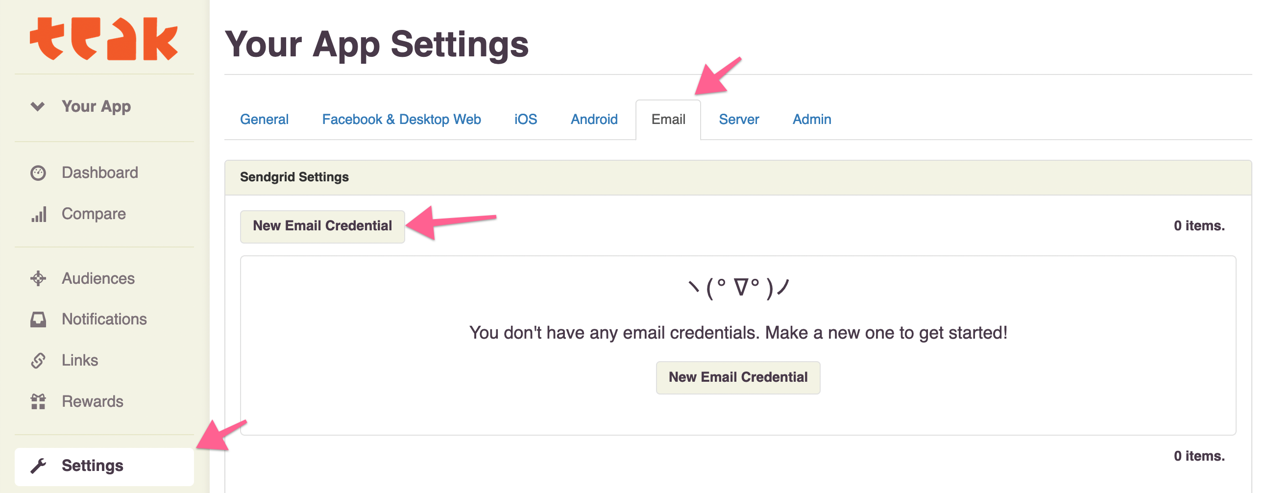 new email credential button