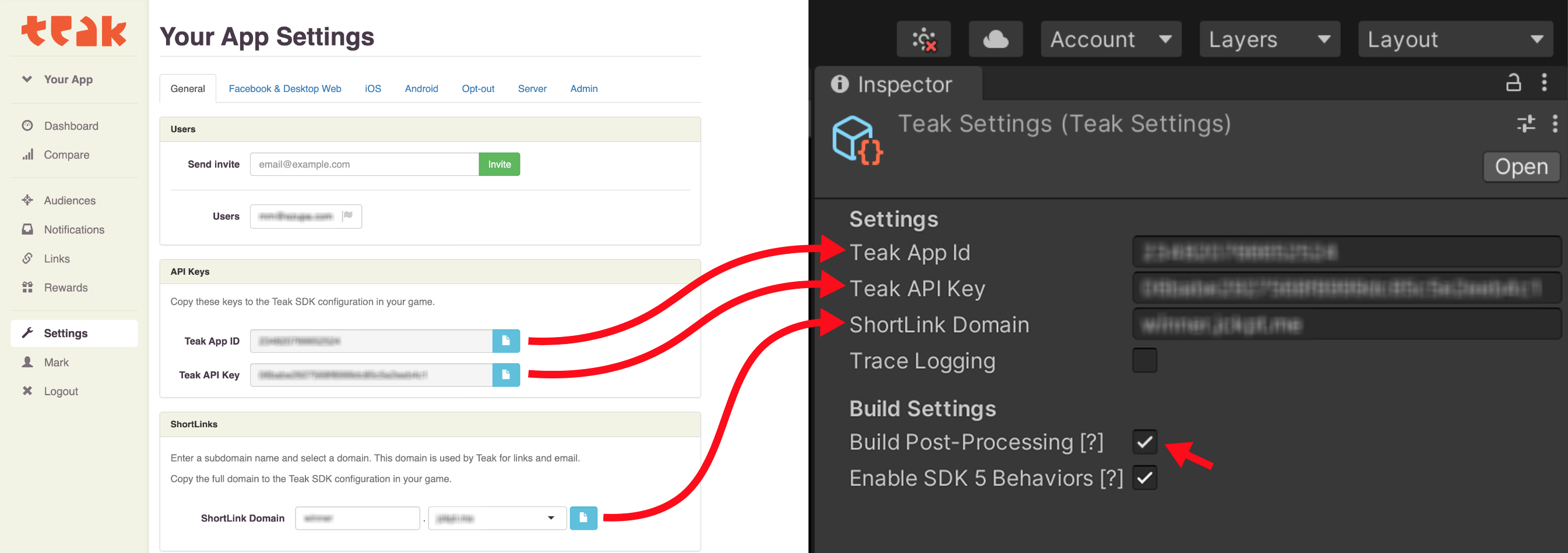 Teak SDK Settings Page