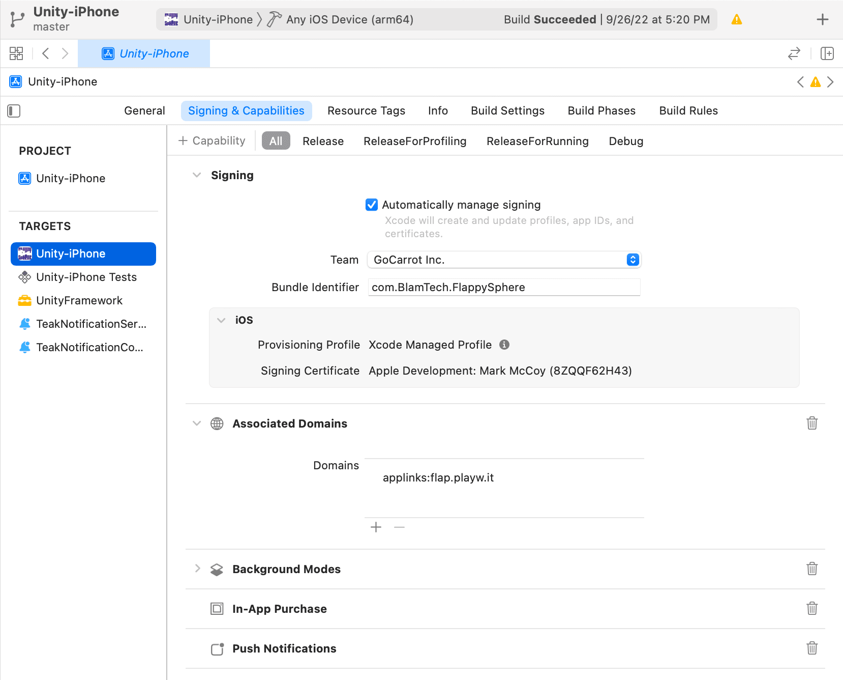 Signing in Xcode
